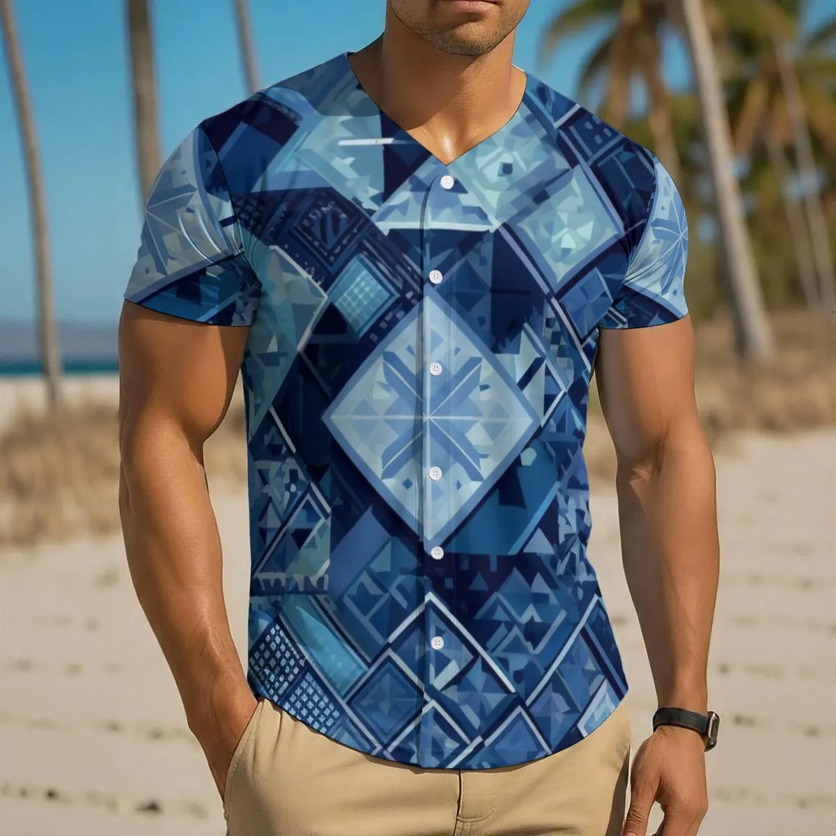 Men's Short Sleeve Baseball Jersey, All-Over Print Breathable Athletic Shirt, Custom Team Uniform 100% Polyester Button Placket