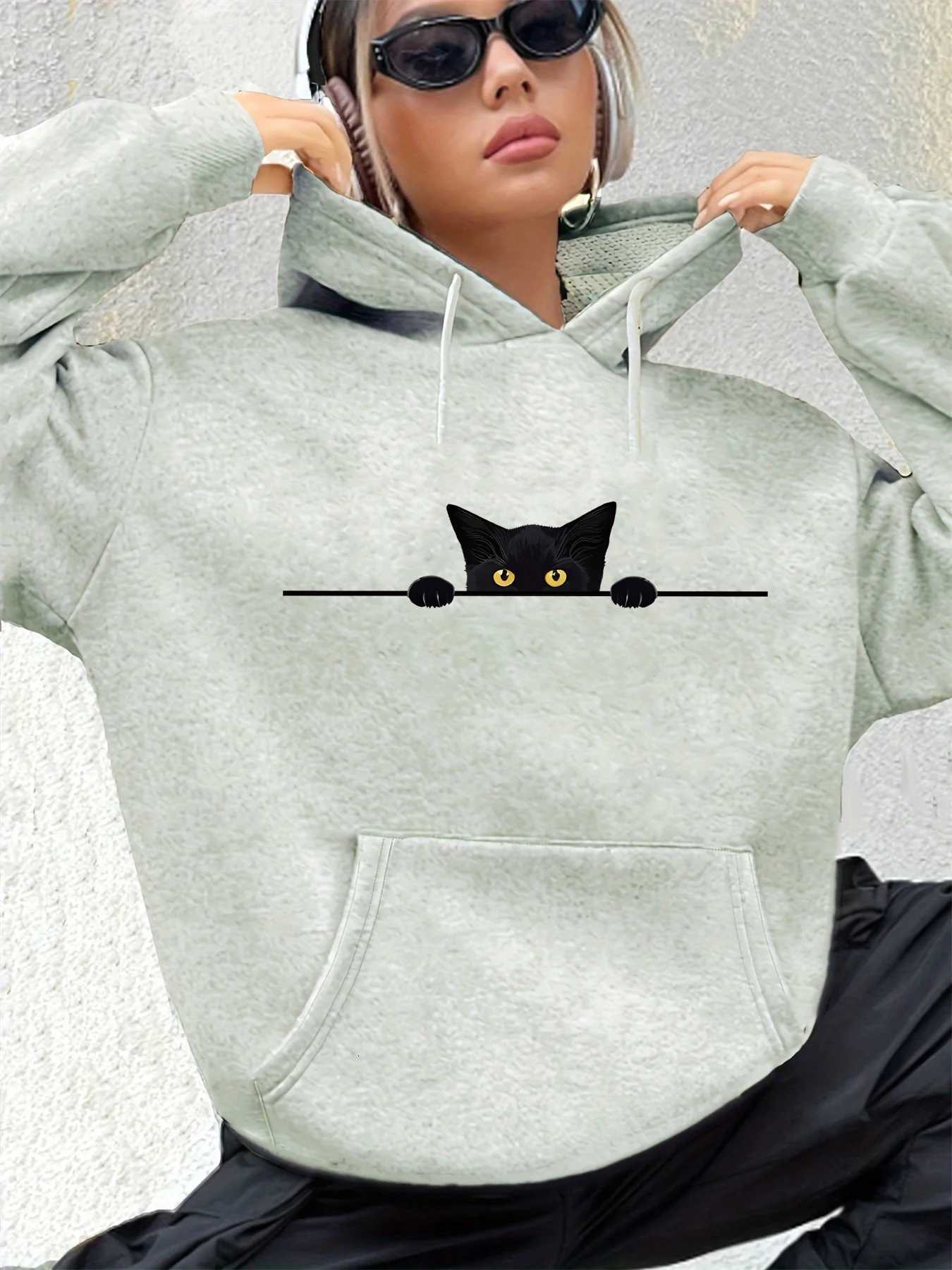 Womens autumn and winter warm loose casual pattern printed suede long sleeved hooded sweatshirtT251105