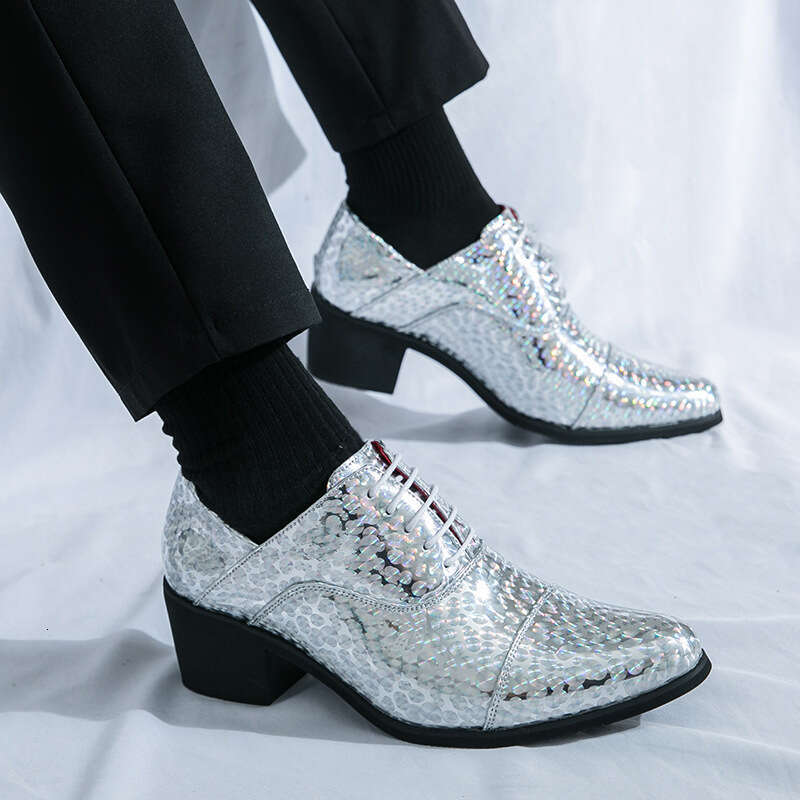 Men's in plus size, new casual fashionable high-heeled leather men's height increasing business dress shoes, wedding shoes