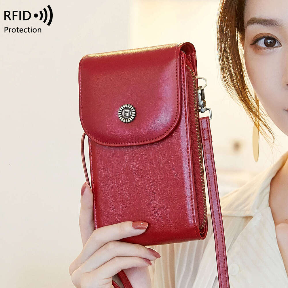 Cross-Border New RFID Anti-Magnetic Vintage Oil Wax Leather Phone Pouch Versatile Women's Single Shoulder Crossbody Bag