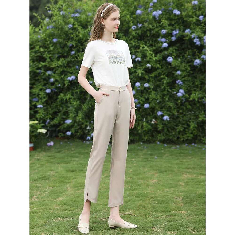 Women Casual Straight Summer New Office Lady Elastic Waist Solid Basics Drape Blazer Pants