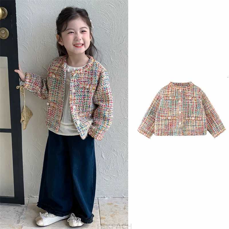 Luxury Designers Baby Kids Cropped Tweed Jacket with Button for Girls High Fashion Streetwear Korean Child Spring Autumn Coat Y251105