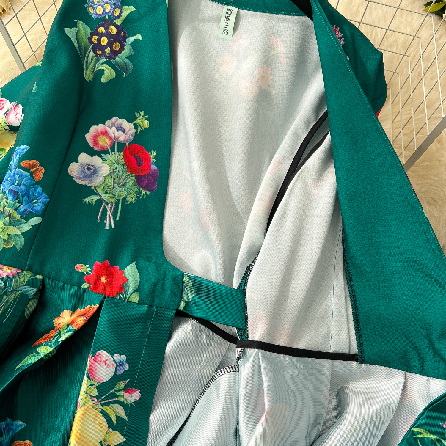 Basic Casual Dresses Spring Summer Gorgeous Holiday Beach Dress Women's Stand Long Lantern Sleeve Vintage Floral Print Belt Chiffon Loose Vestido