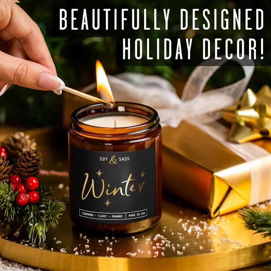 Winter Candle Christmas Candles Scented with Orange Cinnamon Vanilla Infused with Essential Oils for Cozy Holiday Ambiance 9oz C251105