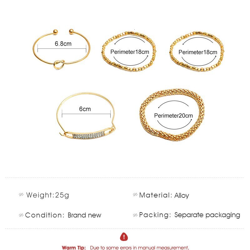 5-Piece Chain Bracelet with Dias, Multi-Layer Geometric Hollow Bracelet, Ins Style Creative Jewelry Set