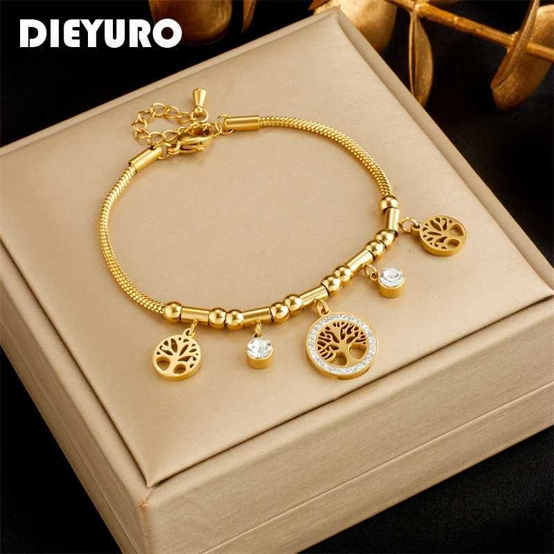 DIEYURO 316L Stainless Steel Round Tree White Zircon Charm For Women Girl New Fashion Non-fading Jewelry Gift Party C251105