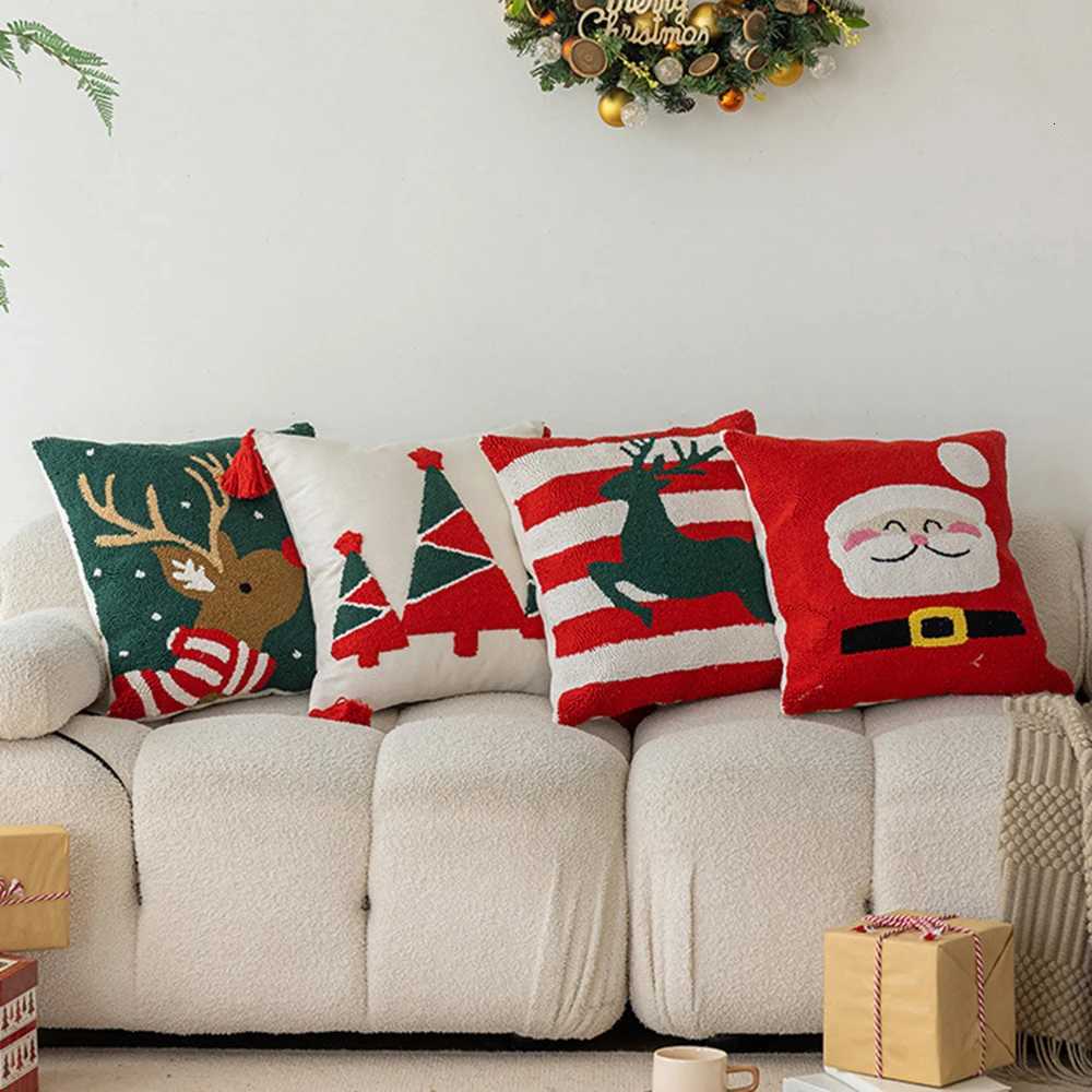 Christmas Embroidery Throw Pillowcase Cojines Canvas Headboard Pillowcases Holiday Decoration Home Sofa Cushion Covers 45x45cm Y251105