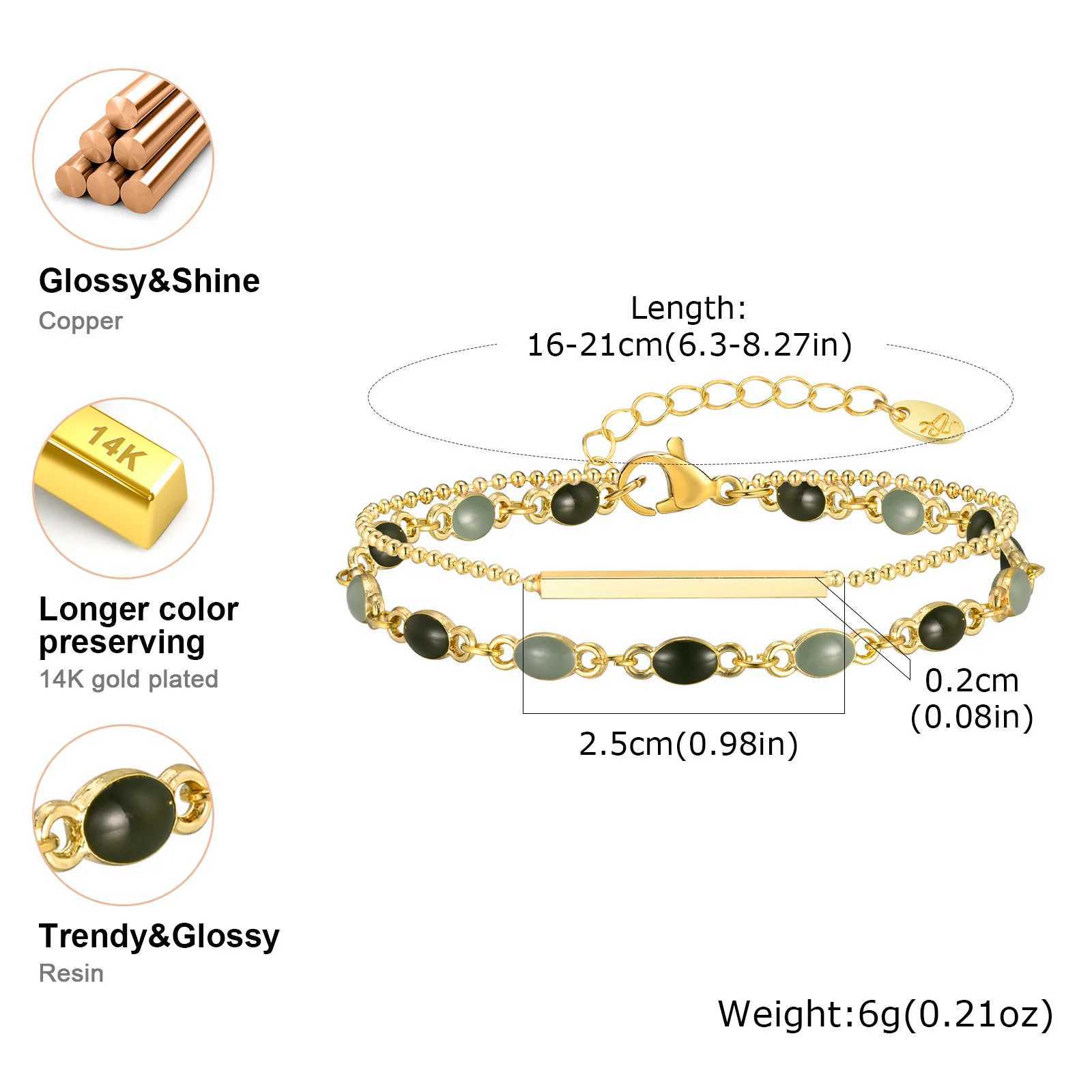Vintage Double Layer Green Oil Dropping for Women 18k Gold Plated Beaded Chain Wristband C251105