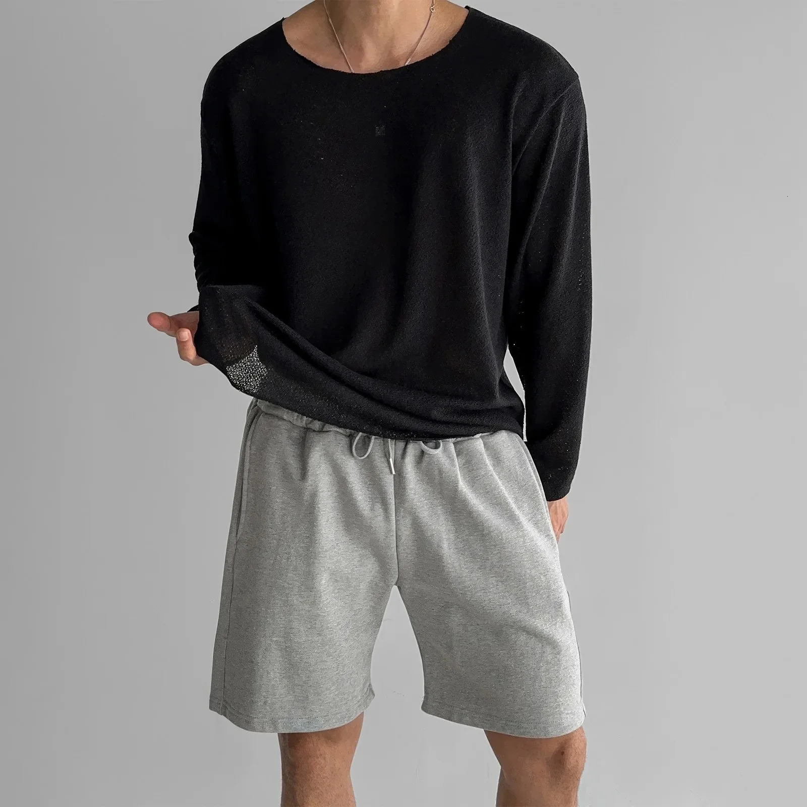 Loose-Fit Long Sleeve Knitt T-Shirt For Men Lightweight Summer Casual Style Anti-Sunshine Cover Up American Style Cross-Border 251105
