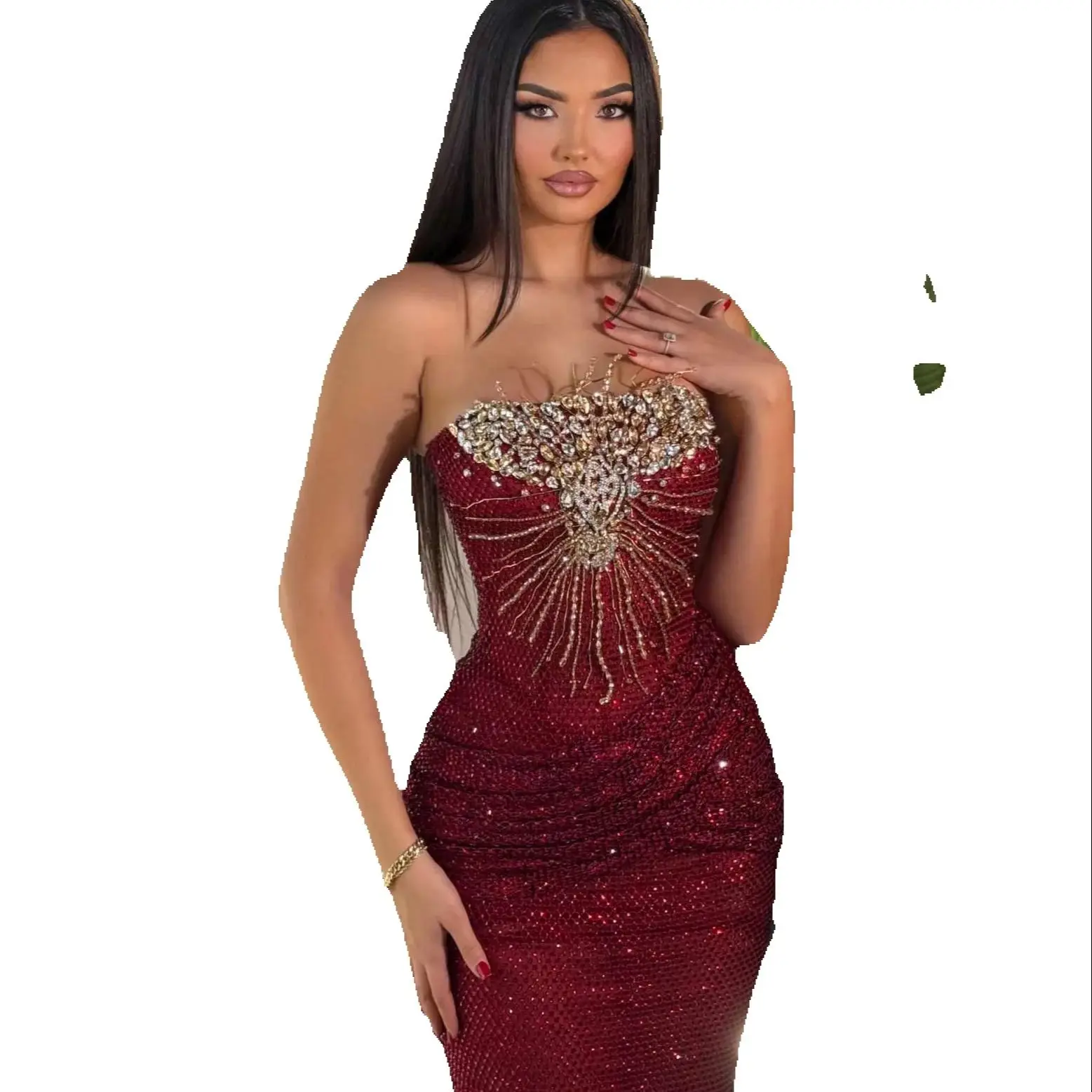 Modern Mermaid Evening Dress Sleeveless Prom Gowns Sexy V-Neck Beads Satin Prom Dress vestidos de novia Plus Size Customized Robes De Mariee L252960