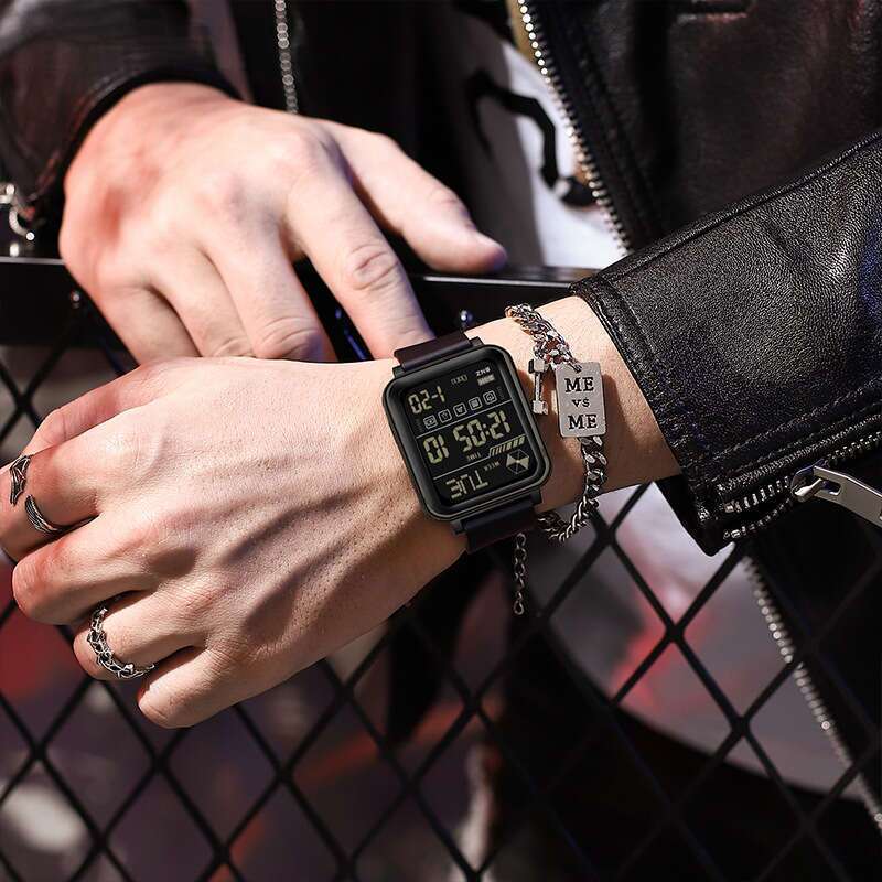 DHwatches Sanda Electronic Multi-Function Square Digital Silicone Luminous Waterproof Unisex Watch