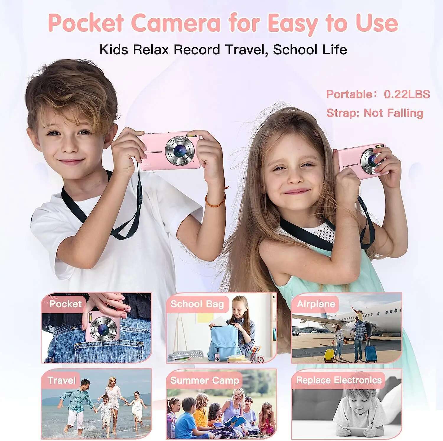 Digital Camera Children Camcorder with 16x Zoom Compact 1080P 44MP Cameras for Beginner Photography