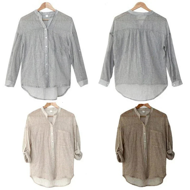 Elegant Feminine Shirts Cotton Linen Large Size Blouses Fashion Woman Vintage Blouses Summer Korean Style Clothes 250402