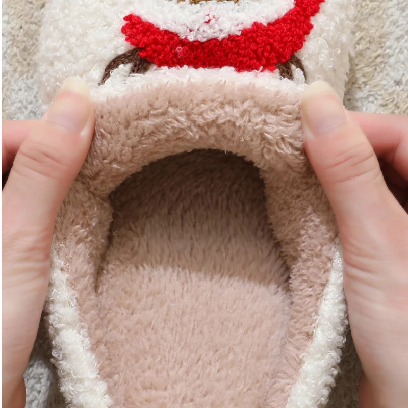 Cute Christmas Elk Slippers for Women Fun Santa Elk Gingerbread Men Cartoon Soft Plush Warm Adults Slides 251031