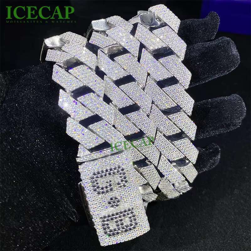 Factory Price Hip Hop Jewelry 23mm Solid 925 Silver GRA VVS Iced Out Moissanite Diamond Miami Cuban Link Chain Necklace for Men