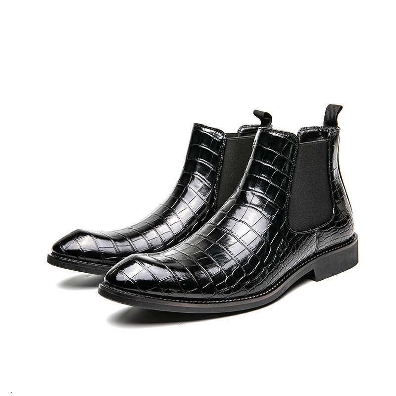 Men's boots, oversized high top cotton shoes, fashionable men's business leather shoes with plush Chelsea boots