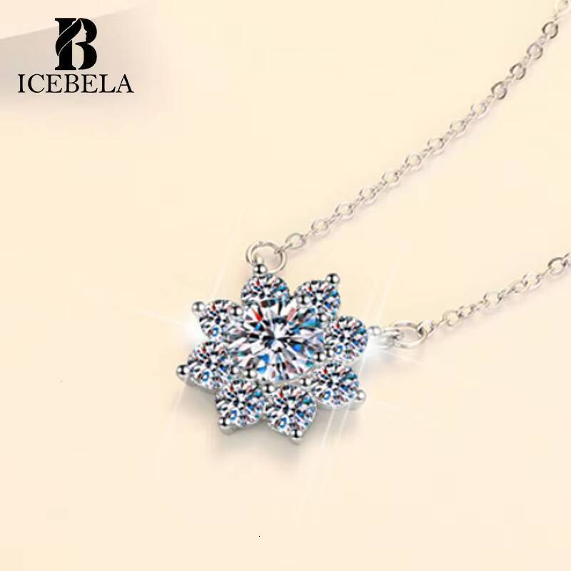 ICEBELA 925 Sterling Silver Light Luxury Unique Fine Sunflower 1ct Moissanite Jewelry Zircon Pendant Necklaces For Women