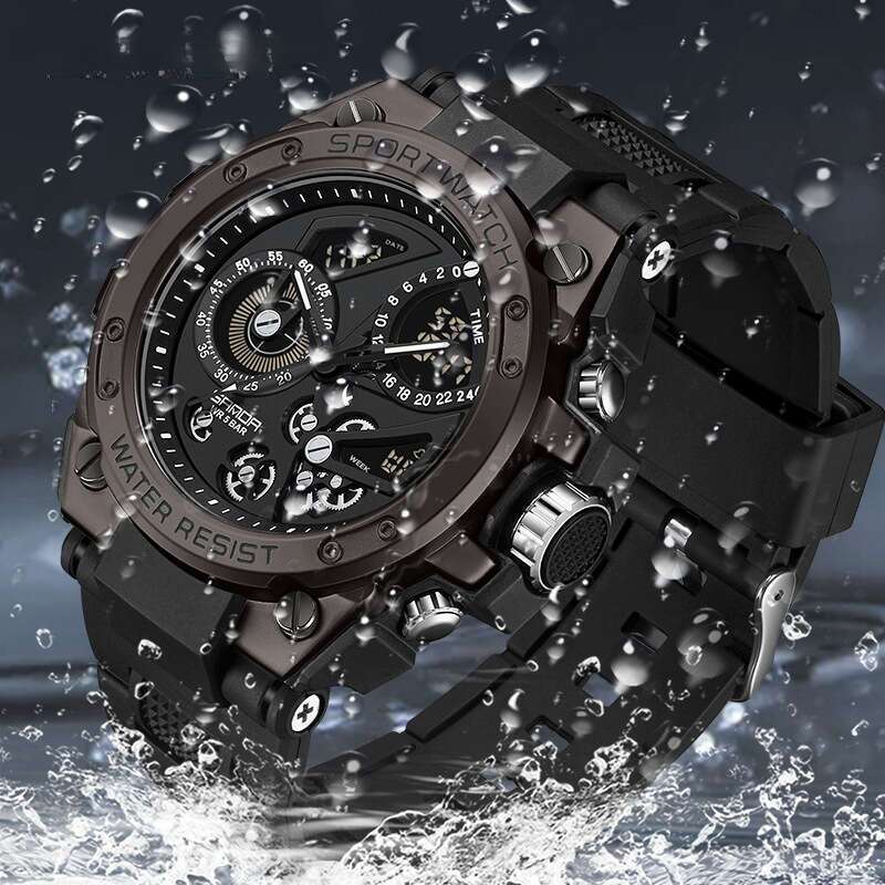 DHwatches Sanda TikTok for Teenagers, Multifunctional Fashion Trend Outdoor Luminous Alarm Clock Waterproof Electronic Men's Watch
