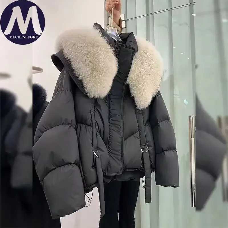 Womens Jacket Winter New Fur Collar Long Sleeves Thickening Keep Warm Parkas Korean Fashion Slim Fit Street Trends Parka CoatsT251105