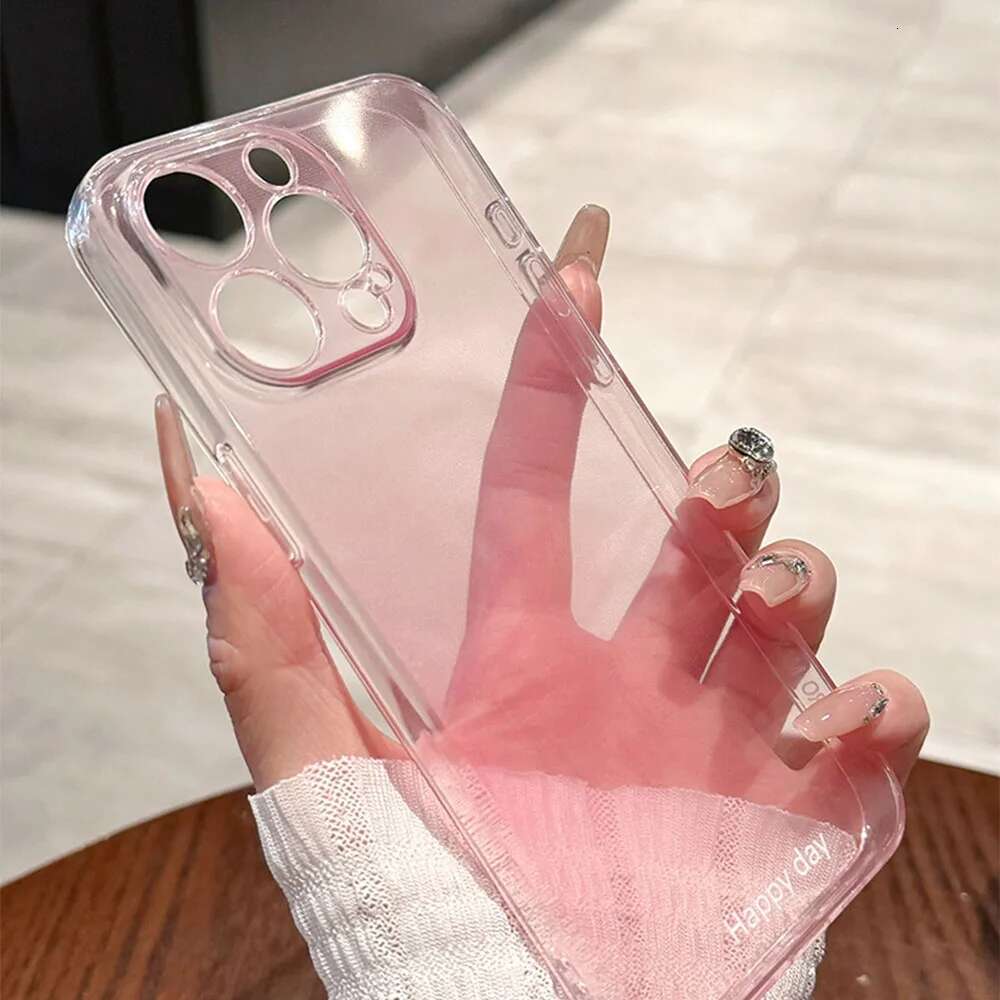 Transparent Pink Powder Silicone Phone Case For iPhone 13 12 11 14 15 Pro Max XR X 16 Plus Gradient Clear Soft TPU Cover