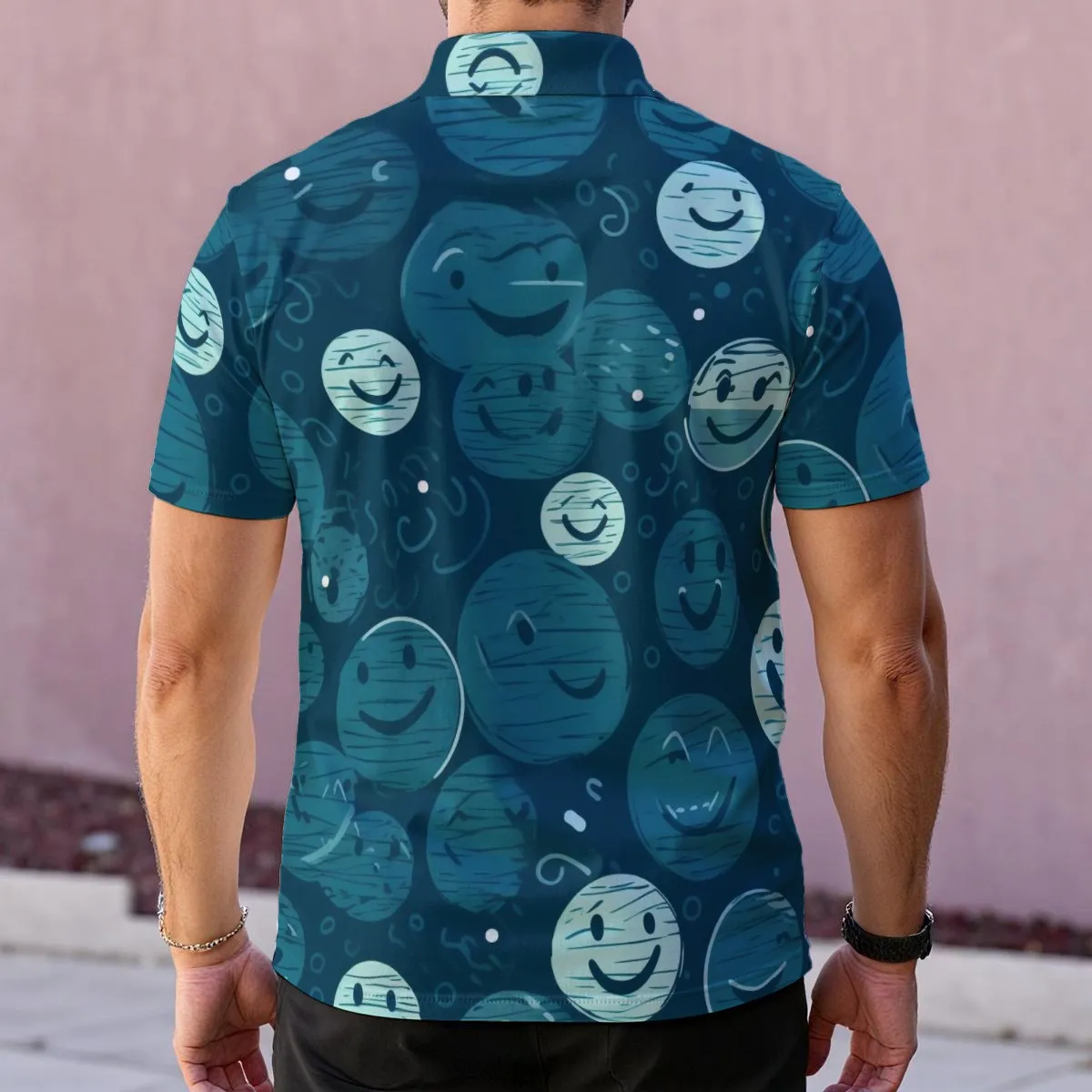 Men's Polo Collar Jersey All-Over Print, High Elastic Microfiber Golf Shirt, Moisture Wicking Performance Polo 88% Polyester 12% Spandex