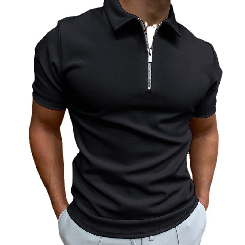 2025 Mens 3D Printed Zipper Short Sleeve Solid Color POLO Top T-shirt