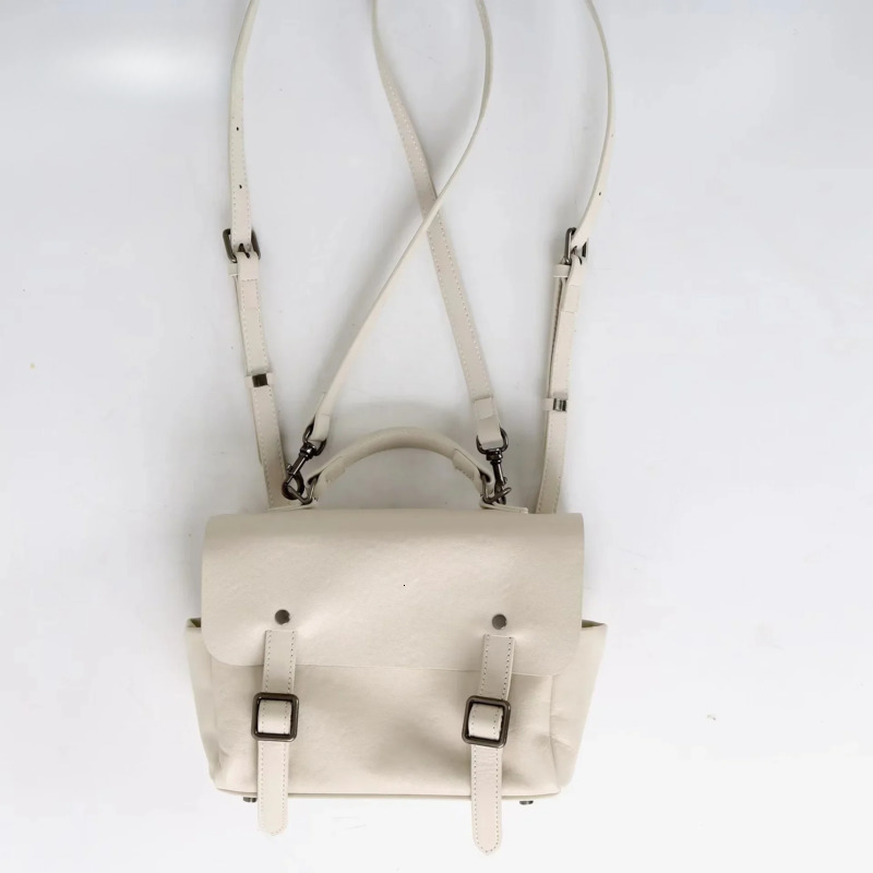 New Retro England Style College Girl Satchel Tote 2 Sizes Beige Vegetable Tanned Cowhide Leather Women Backpack Bookbag