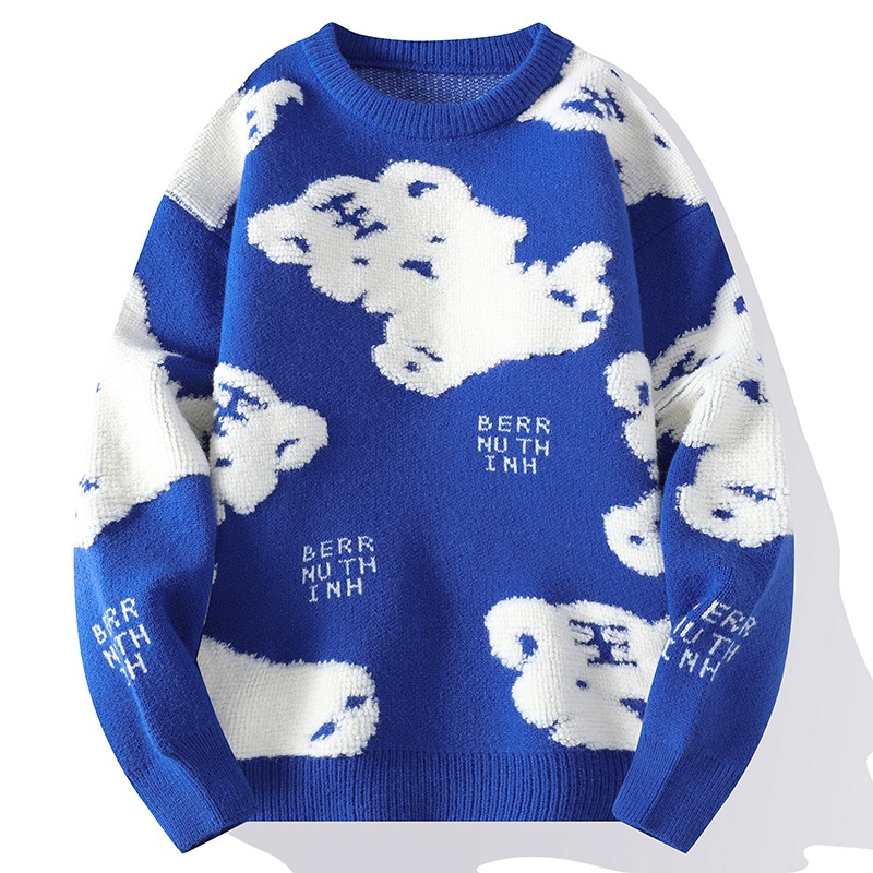 Men's Sweaters Y2K Eyes Crochet Knitted Mens Vintage Crew Neck Long Sleeve Knit Jumper Top Men Spring Autumn Casual Loose Sweater Male