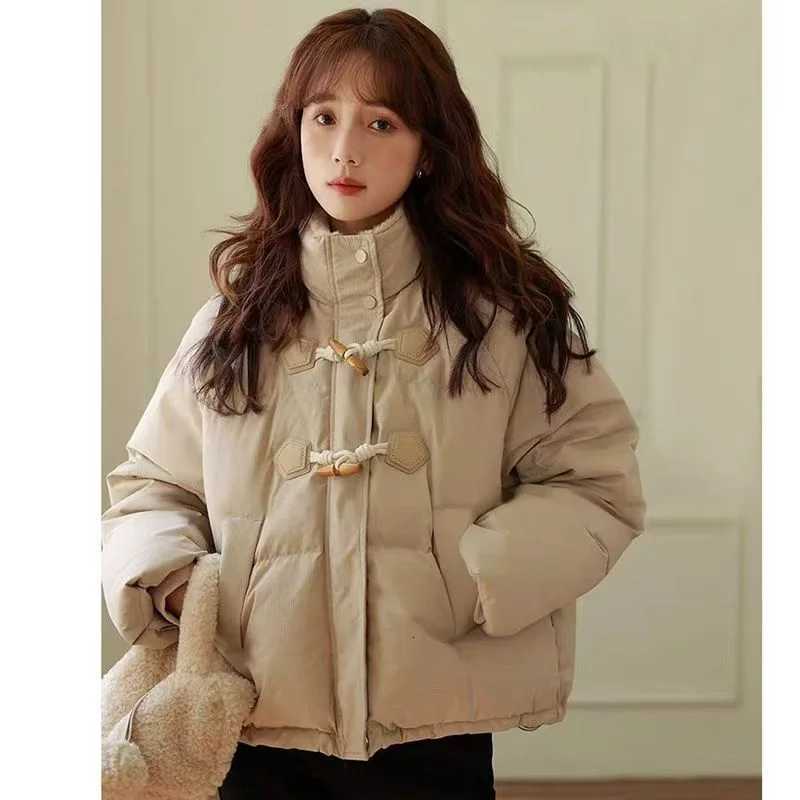 Horn Buckle Down Jacket Womens Autumn And Winter 2025 New Fashion Short Loose Cotton-padded Jacket Korean Short Padded Coat TopT251105
