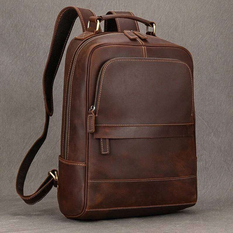 Fashion Designer Vintage Style Crazy Horse Travel Backpack Genuine Leather Computer Bag Men High Quality