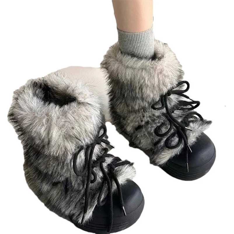 Bow Platform Women Snow Ankle Boots Fur Fashion Short Plush Flats Cotton Shoes Trend Warm Cozy Winter Botas Mujer 251104