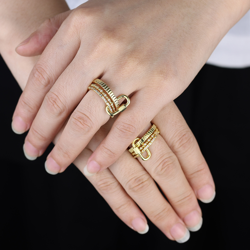 2025 New Fashion Gold Plating Water Drops Tassel Chain Ring Bling 5A CZ For Women Girl Double Layer Personalized Jewelry