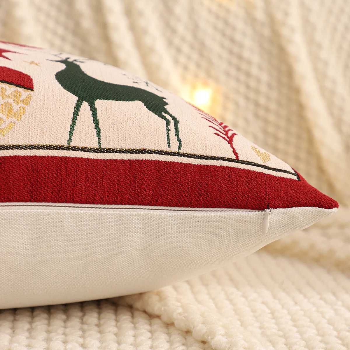 1PC Throw Pillow Cover Christmas Decoration Linen Christmas Tree Snowflake Winter Jacquard Farmhouse Home Sofa Living Room Y251105