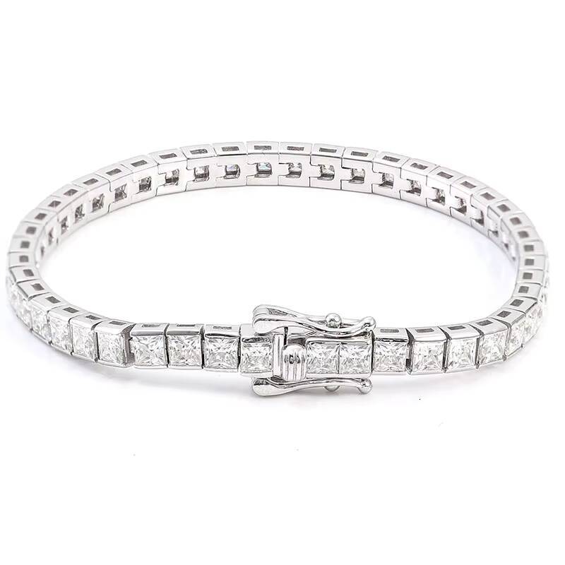 New Princess Cut Moissanite Bracelet Silver 10k 14k 18k Gold Tennis Bracelet Chain Factory Custom Jewelry