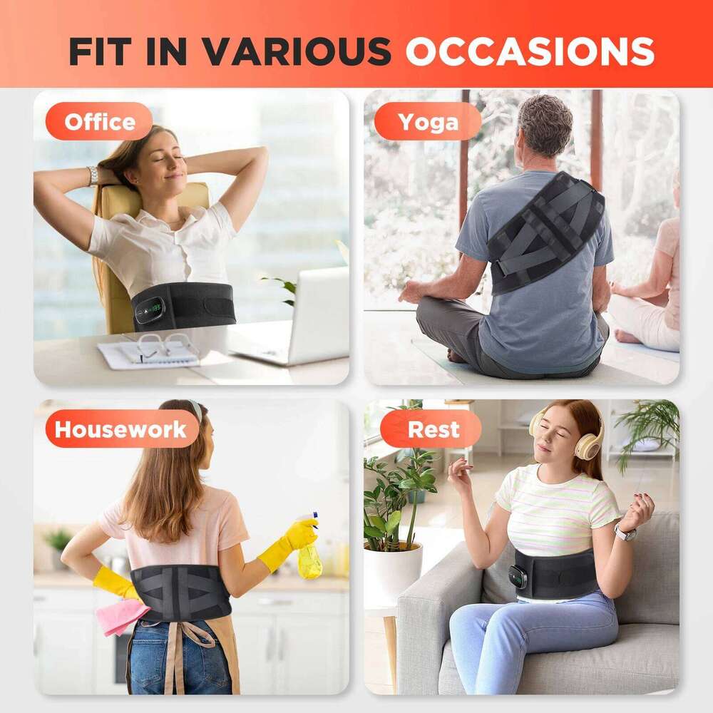 Heating Vibration Massager Belt, Red Light Hot Compress Brace Waist Back Massage Lumbar Support Belt
