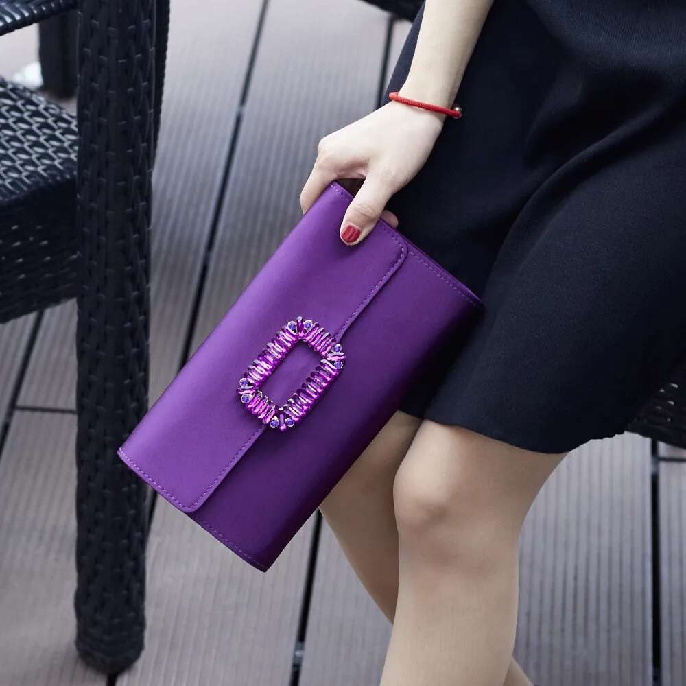 Ladies Party Evening Simple Gold Color Chain Shoulder Bag Crossbody For Women Fashion Elegant Purple Small Clutches Handbags