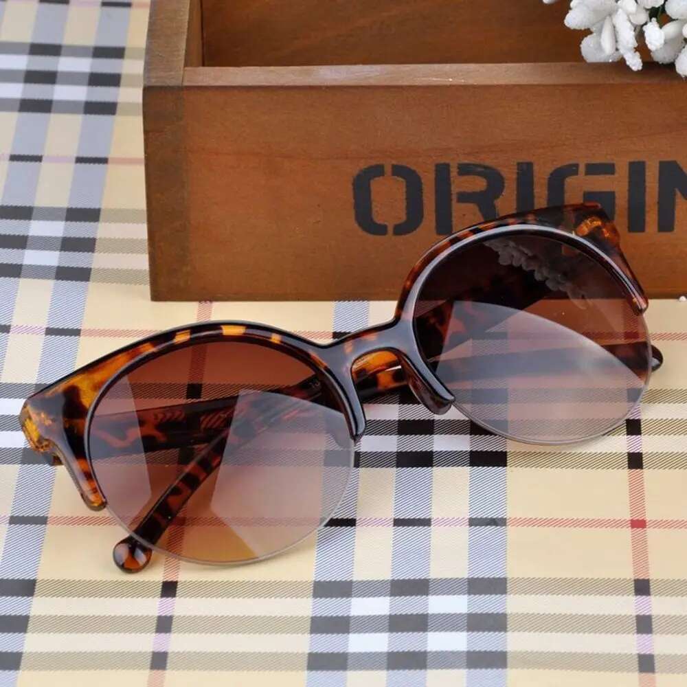 Retro Vintage Cat Eye Half Frame Women Sun Anti-UV Sunglasses Female Travel Party Glasses 2024 New