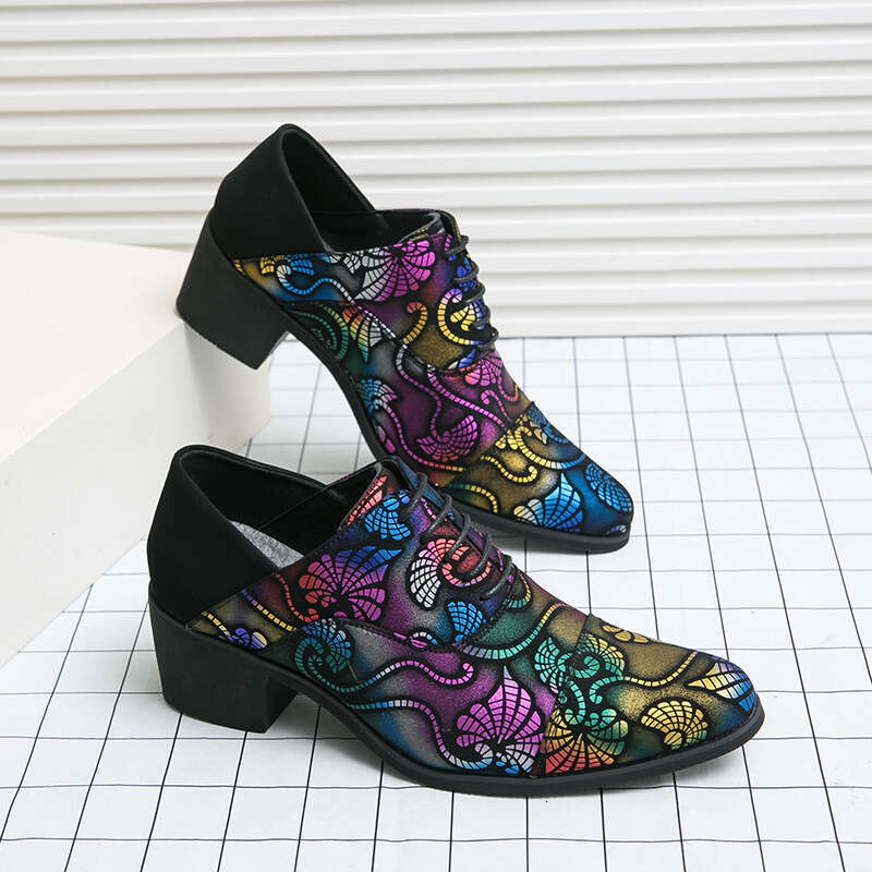 Men's in plus size, new casual fashionable high-heeled leather men's height increasing business dress shoes, wedding shoes