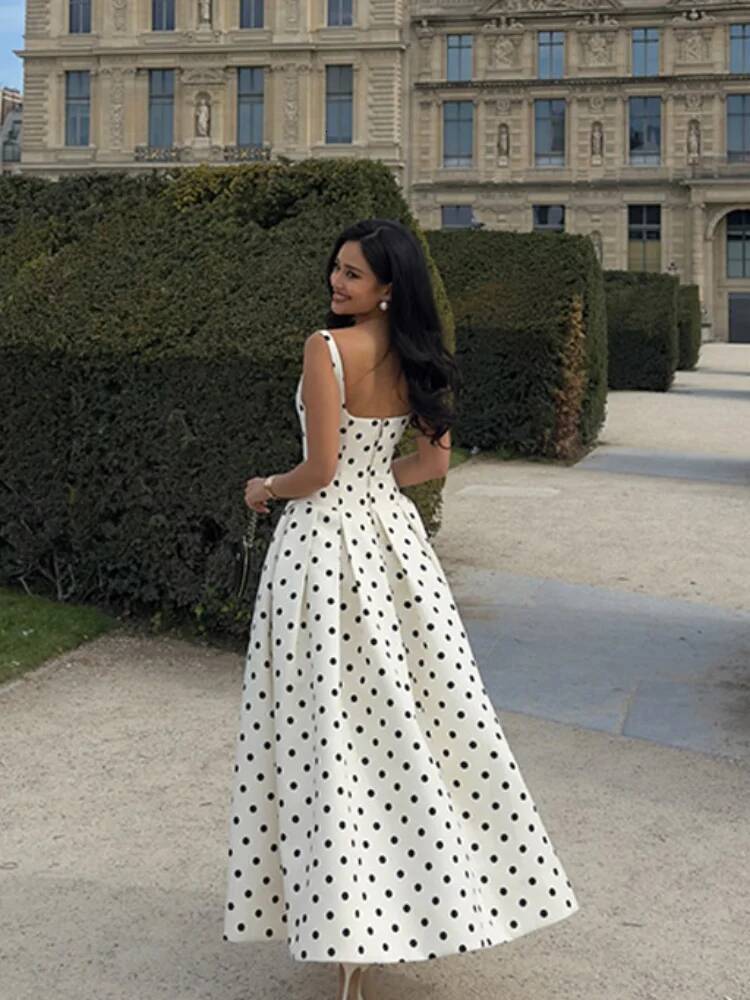 winter jacket women Polka Dot Maxi Dresses Women Elegant Square Neck Lotus Hem Long Gowns Chic Lady Sleeveless High Waist Cinched Summer Robes