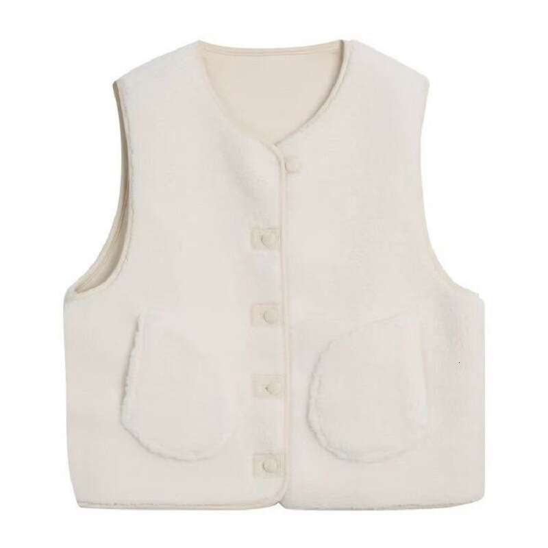 White Lamb Wool Vest For Women, Autumn And Winter Layering Coat, Petite Short Sleeveless Top B5