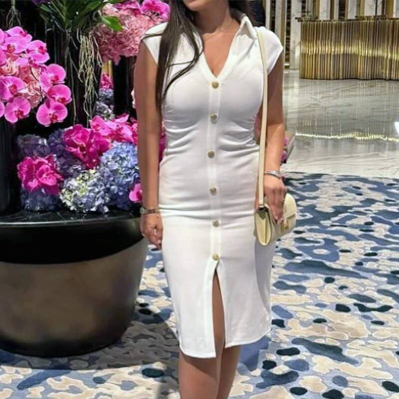 winter jacket women HXAO Ruched Women's Summer Bodycon Elegant Party Sleeveless Solid Midi Dresses Button Long Shirt Dress 088