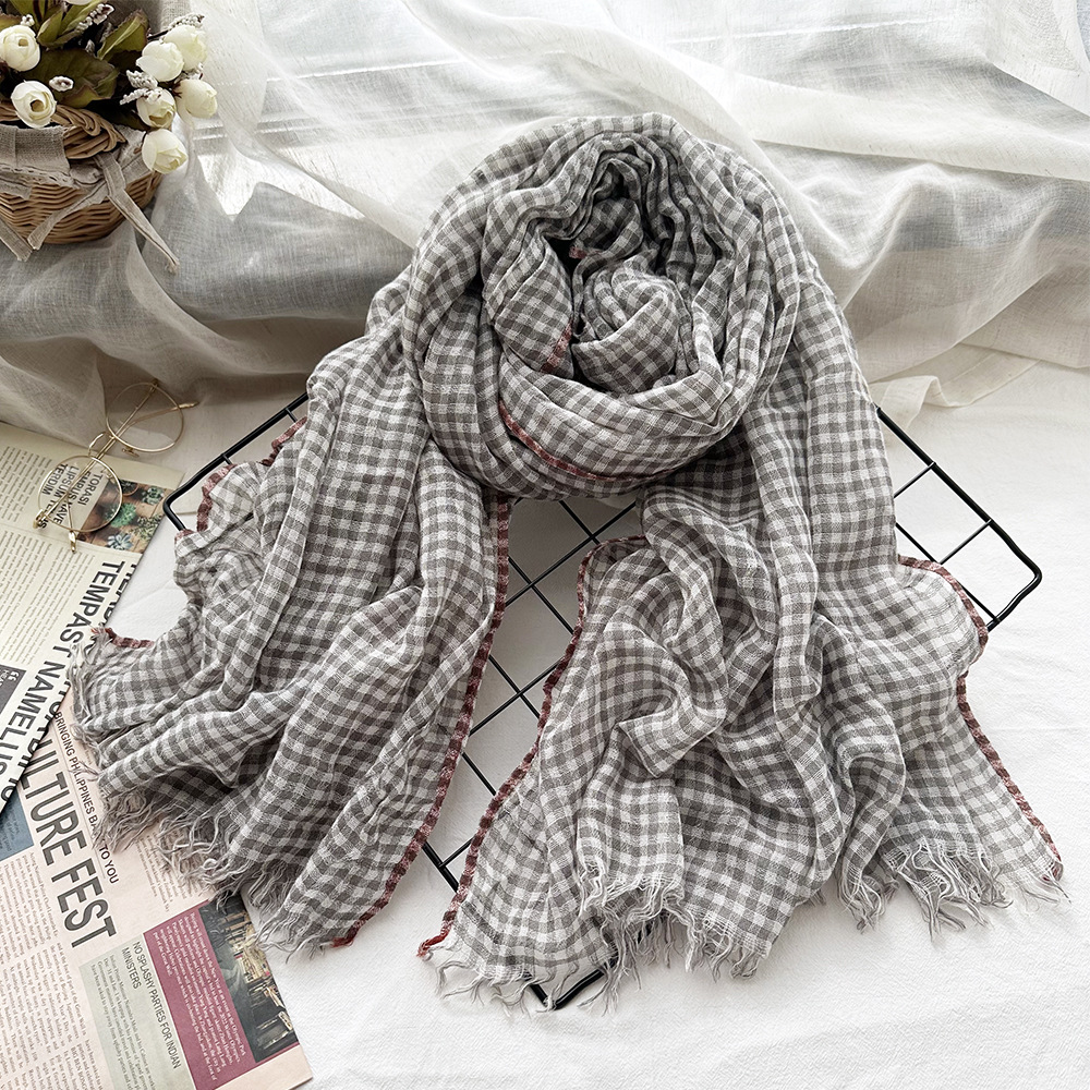 K312 Thin solid color wool scarf autumn and winter warm Japanese retro dirty dyed border scarf Morandi color shawl cross-border