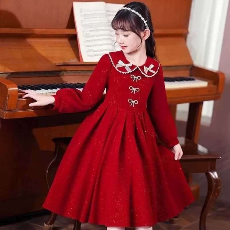 Girls 2025 Spring New Arrival Long Sleeve Sweet Princess Gown - Trending Chic Dress for Big Kids 4-12 Years Old C251105