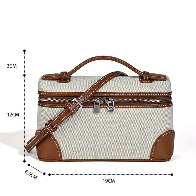 UWUW Women's Small Square Box 2025 Fashion Canvas Patchwork Leather Double Zipper Crossbody Single Bag High Quality