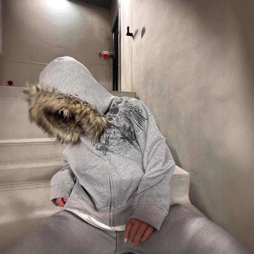 European And American Style Fleece Hat Sweatshirt Printed Pattern Long Sleeve Pullover Hoodie Vintage Jacket Street Fashion Y2k B5