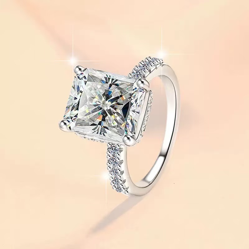 Luxury Emerald Cut Engagement Ring Lab Diamond 10K Solid Gold Moissanite Wedding Band Diamonds Custom Design Ring