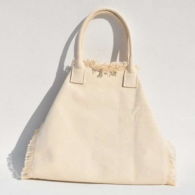 Ladies Cotton Can Be Wholesale Custom Trademark Fringed Frilly Design Canvas Casual Tote Bag