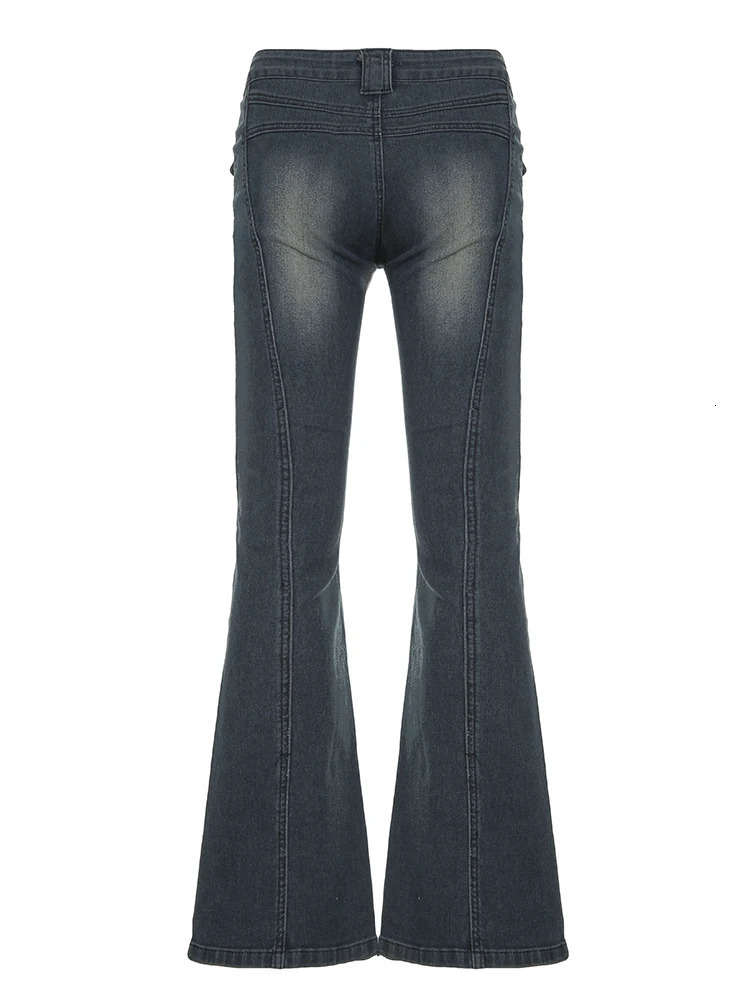 Rockmore Vintage Y2K Flared Jeans Retro Button Up Low Rise Casual Cowboy Harajuku 2000s Basic Aesthetics Cotton Womens Trouser 250403