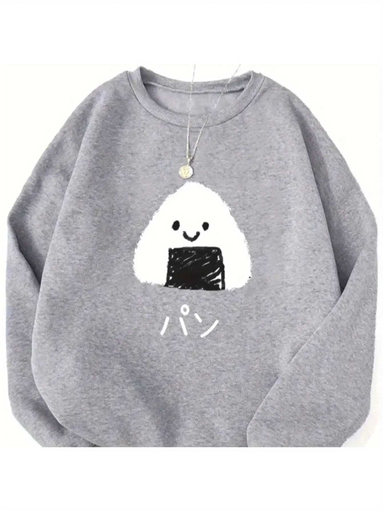 Cute Rice and Vegetable Roll Printed Womens Sweater Autumn and Winter Round Neck Creative Top Fashion Woman Pullover ClothingT251105