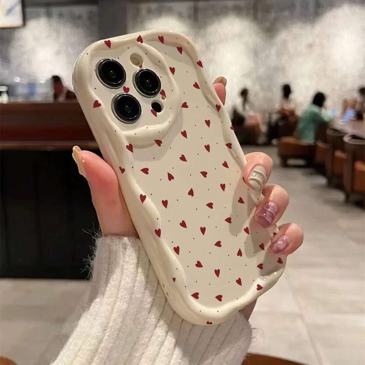 16Pro Love Heart Phone Case For IPhone 16 15 Pro Max 11 13 12 Mini XR 14 Plus Cover 3D Wavy Curved Edge Soft Clear TPU Cases